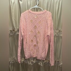 Pink Cable Knit Sweater with Sequins